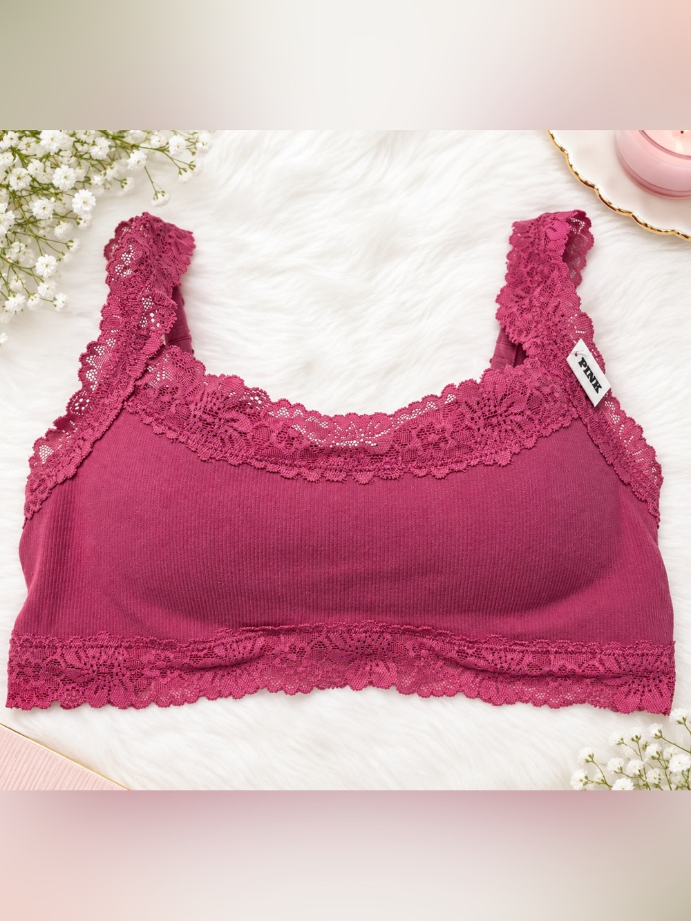 Victoria’s Secret Lace Trim Bralette - Raspberry Pink